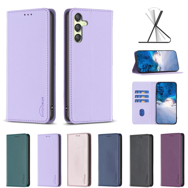 เคสโทรศัพท์หนัง PU นิ่ม ผิวด้าน ฝาพับ พร้อมช่องใส่บัตร ตั้งได้ สไตล์เรโทร หรูหรา สําหรับ Samsung Galaxy A55 A35 A15 M34 5G S23 FE A05 A05S A25 5G S24 Ultra S24 Plus S24+