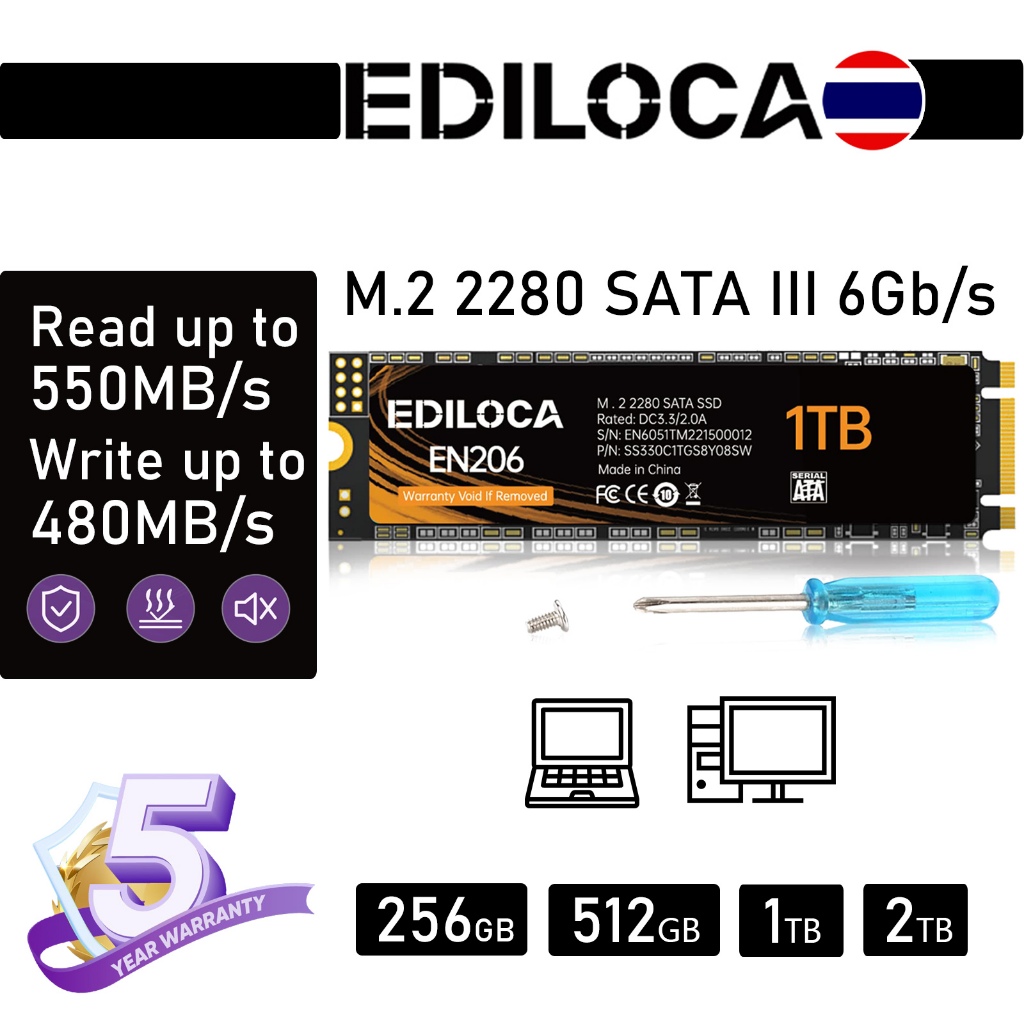 Ediloca EN600Pro NVMe PCIe Gen3x4 M.2 2280 SSD Read 3200MB/s Write 1750MB/s สำหรับ Laptop และ PC 250GB 256GB 512GB 1TB 2TB