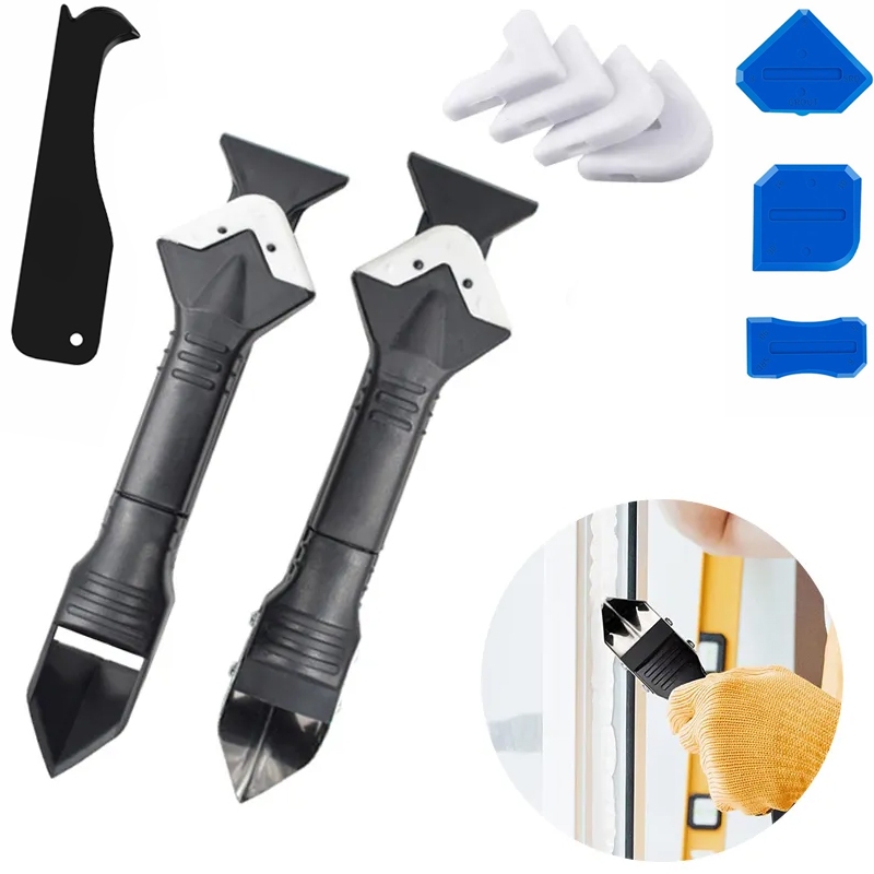 5 in 1 มัลติฟังก์ชั่นซิลิโคนไม้กวาดกาว Remover มุม Gap Spatula เครื่องมือ Grout Scraper Kit TAPER มุมเครื่องมือยิงกาว