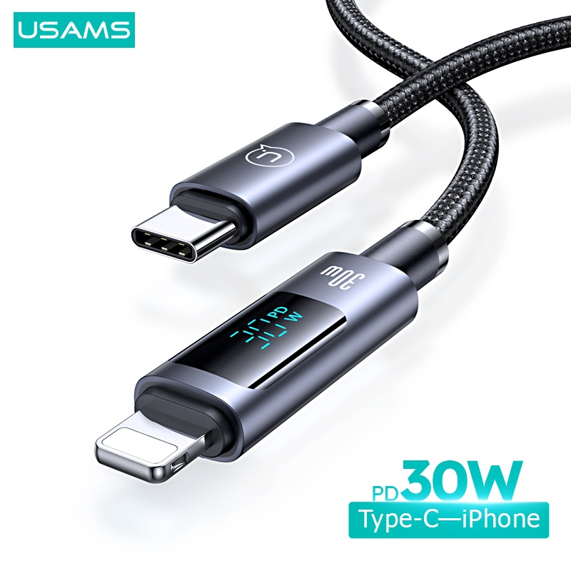 Usams สายชาร์จอย่างรวดเร็ว USB C การแสดงผลดิจิตอล LED 30W Type C - IP สําหรับ 1Phone14 iPd 13 12 11Pro Max