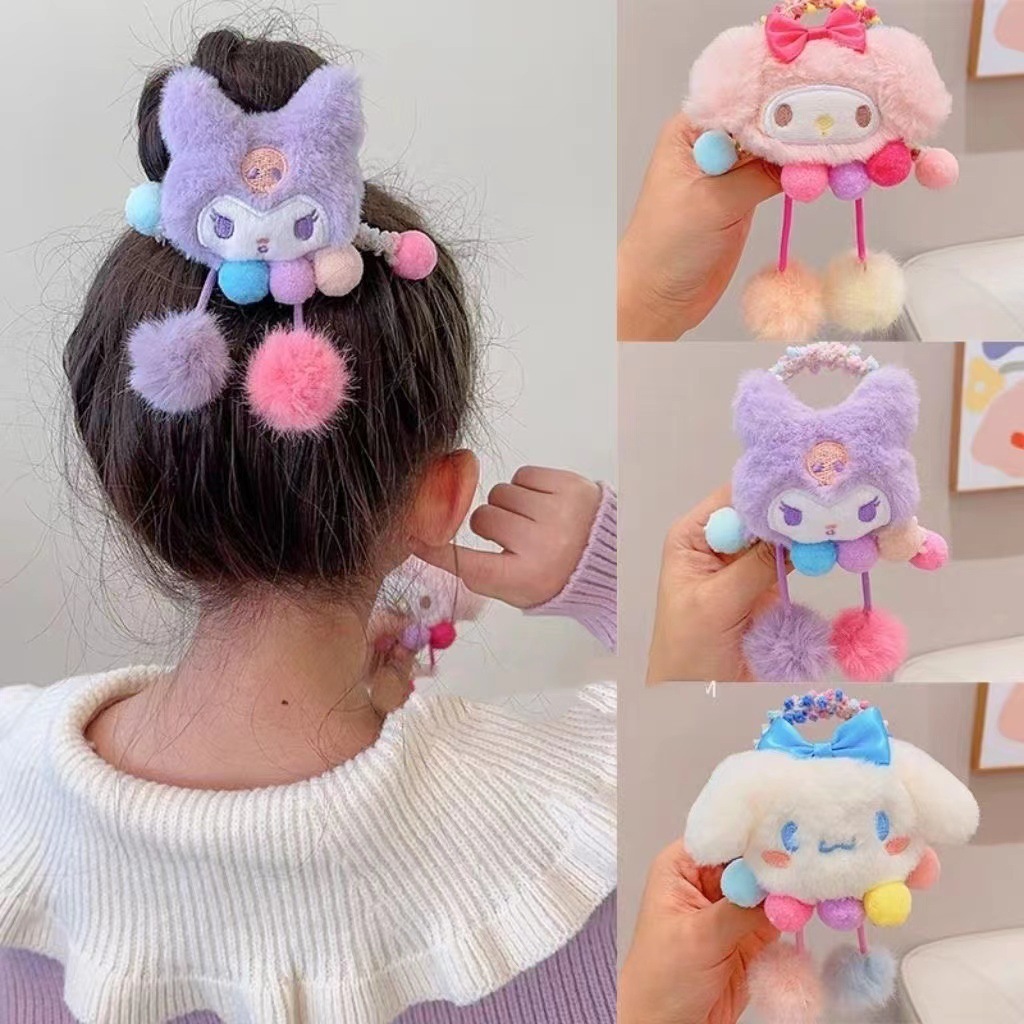 ยางรัดผม แบบยืดหยุ่น จี้ตุ๊กตาการ์ตูนลูกบอล แฟชั่นฤดูหนาว สําหรับเด็กผู้หญิง