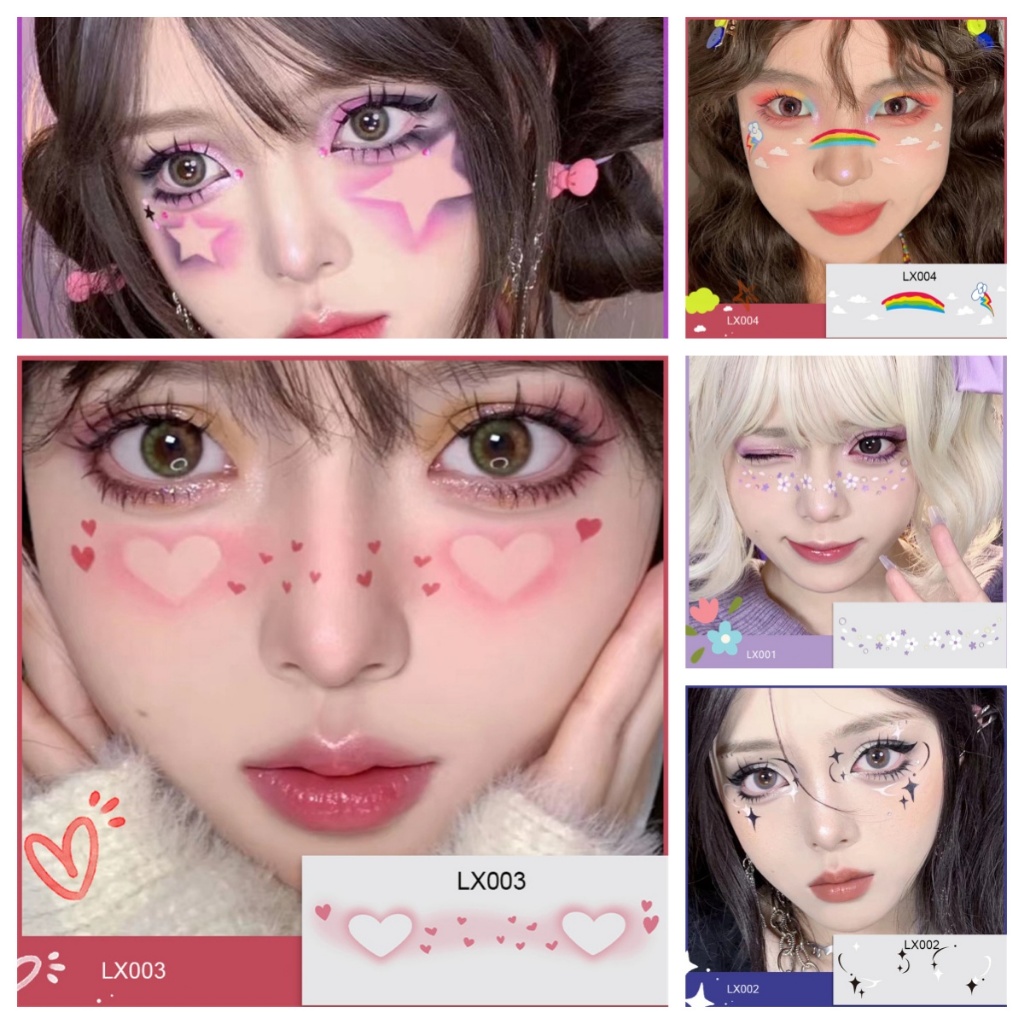 สติกเกอร์ ลายดาวน่ารัก มีกาวในตัว สไตล์พังก์ สําหรับติดตกแต่งมุมใบหน้า วันวาเลนไทน์