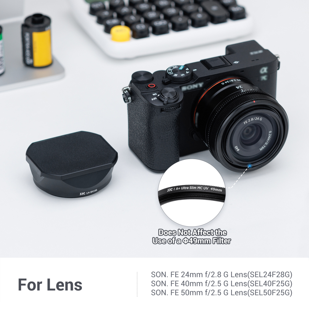 JJC LH-SH166 เลนส์ฮู้ดโลหะ ทรงสี่เหลี่ยม สําหรับกล้อง Sony FE 24mm F2.8 G / FE 40mm f/2.5 / FE 50mm F2.5 G SEL24F28G SEL40F25G SEL50F25G Sony a7R V a7 IV a7S III a7C II a1 a9
