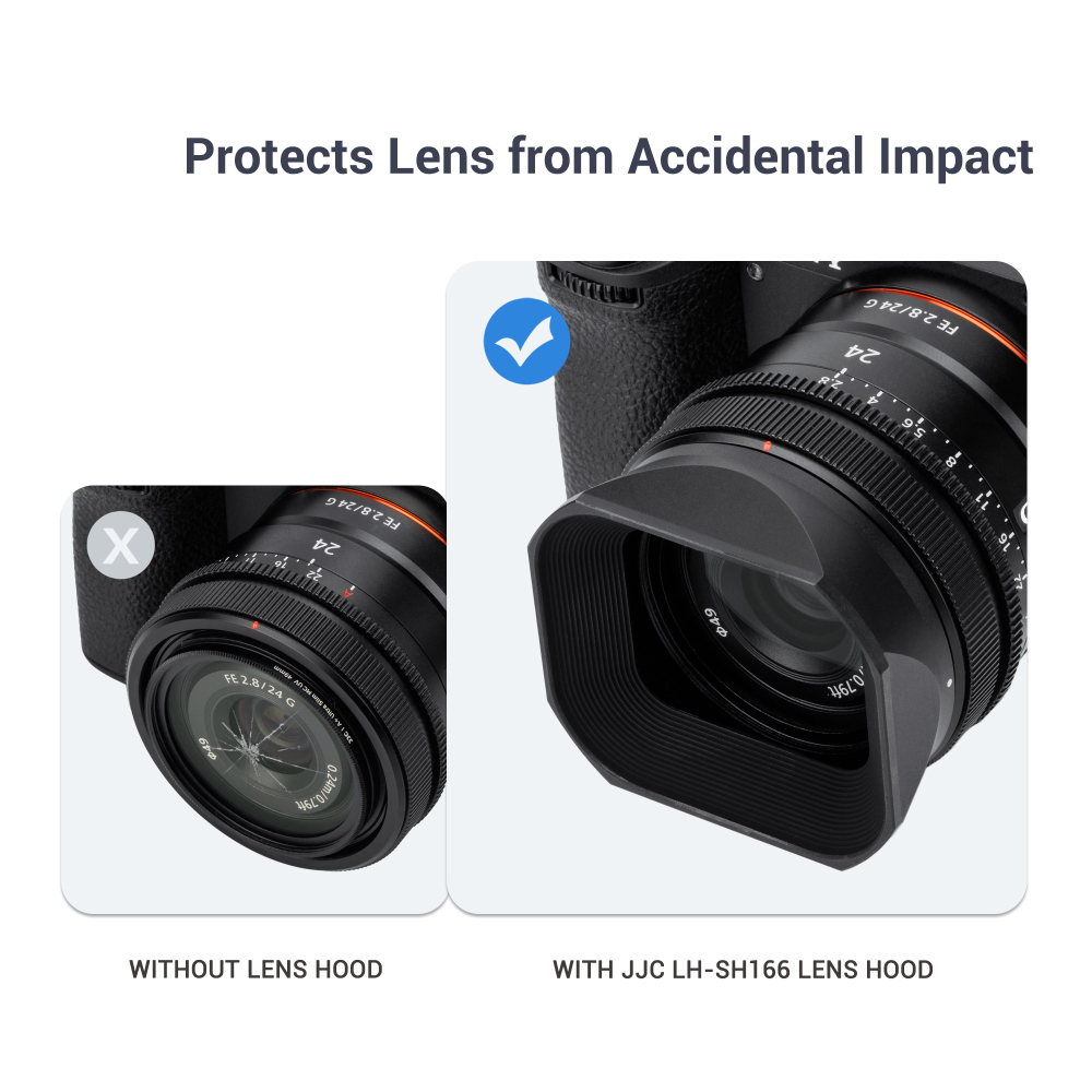 JJC LH-SH166 เลนส์ฮู้ดโลหะ ทรงสี่เหลี่ยม สําหรับกล้อง Sony FE 24mm F2.8 G / FE 40mm f/2.5 / FE 50mm F2.5 G SEL24F28G SEL40F25G SEL50F25G Sony a7R V a7 IV a7S III a7C II a1 a9