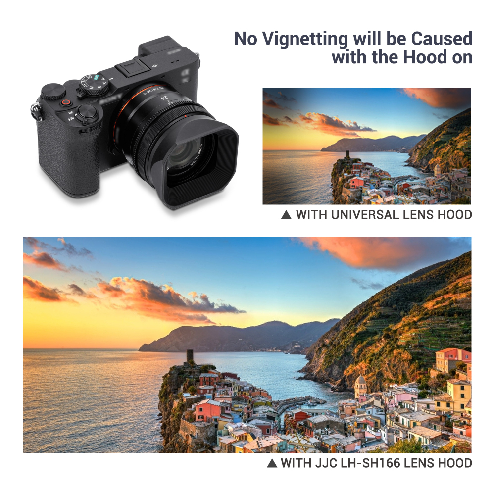 JJC LH-SH166 เลนส์ฮู้ดโลหะ ทรงสี่เหลี่ยม สําหรับกล้อง Sony FE 24mm F2.8 G / FE 40mm f/2.5 / FE 50mm F2.5 G SEL24F28G SEL40F25G SEL50F25G Sony a7R V a7 IV a7S III a7C II a1 a9