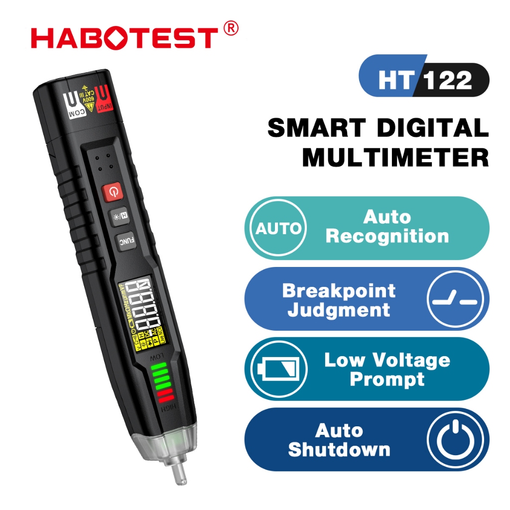 HABOTEST HT122 ปากกา อัจฉริยะ มัลติมิเตอร์ 600V AC/DC มัลติมิเตอร์ดิจิตอล 4000 การนับ มัลติมิเตอร์ NCV AC / DC ตรวจจับลําดับเฟสอัตโนมัติ