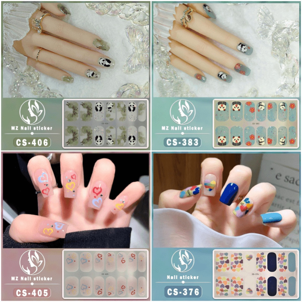 Nail Art Free Baking Gel Nail Sticker New Year Panda Gradient Color Fine Glitter Full Stickers อุปกรณ์ตกแต่งเล็บแต่งเล็บสำหรับร้านเล็บ 38