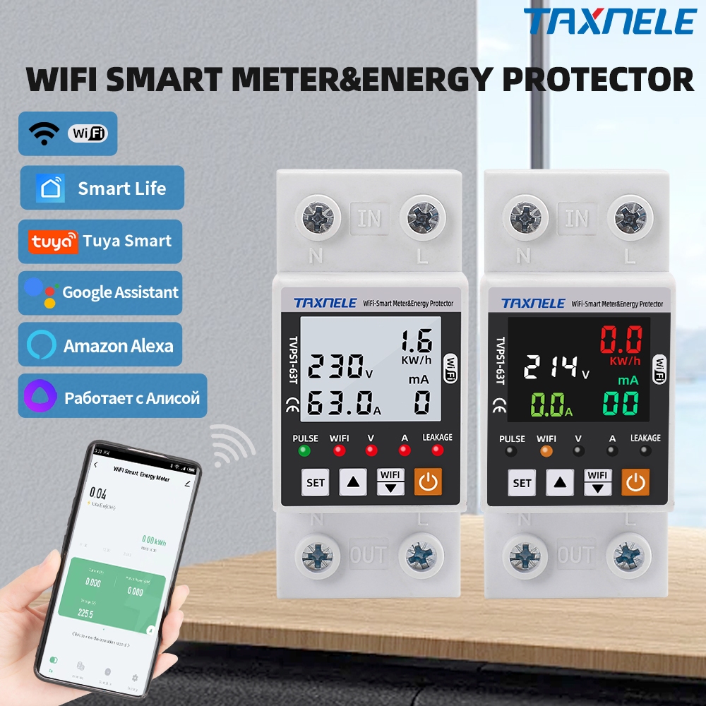 Tuya wifi Meter Smart life Earth Leakage Voltage Protector Switch Breaker Energy Power kWh Meter