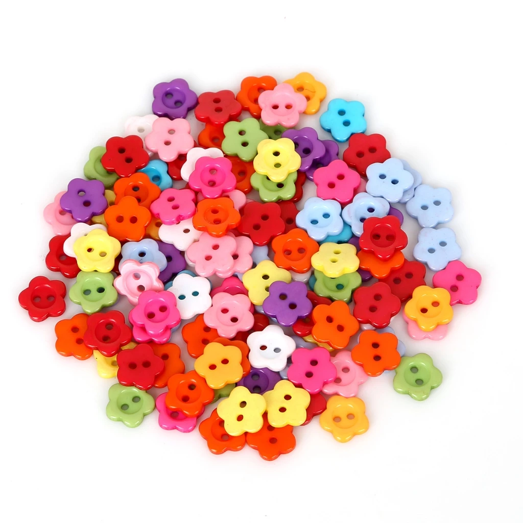 [10/12 มม.] กระดุมดอกไม้ห้ากลีบ แบบพลาสติก แฮนด์เมด DIY