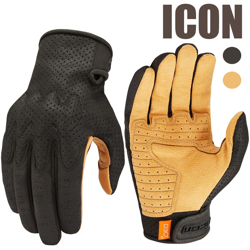 ใหม่ ICON ถุงมือหนัง แบบเจาะรู D3O กันลม สําหรับแข่งรถจักรยานยนต์