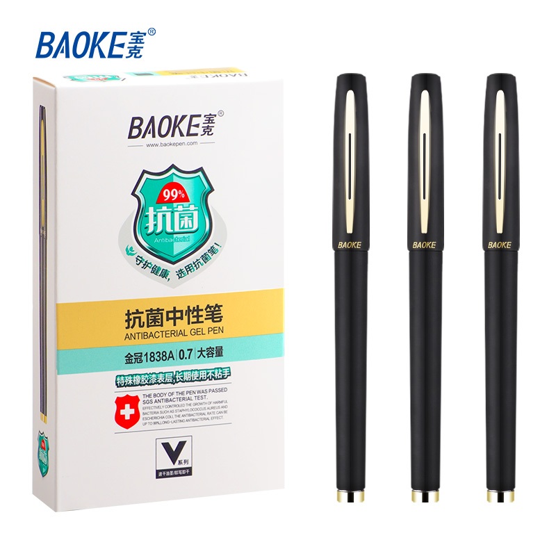 Baoke เจลต ้ านเชื ้ อแบคทีเรียปากกา 0.5 มม.0.7 มม.1.0 มม.ปากกาขนาดใหญ ่ ความจุสีดําสีฟ ้ าสีแดงเข ้ มหมึกปากกาเจลเขียนปากกาเครื ่ องเขียนสําหรับโรงเรียนสํานักงาน