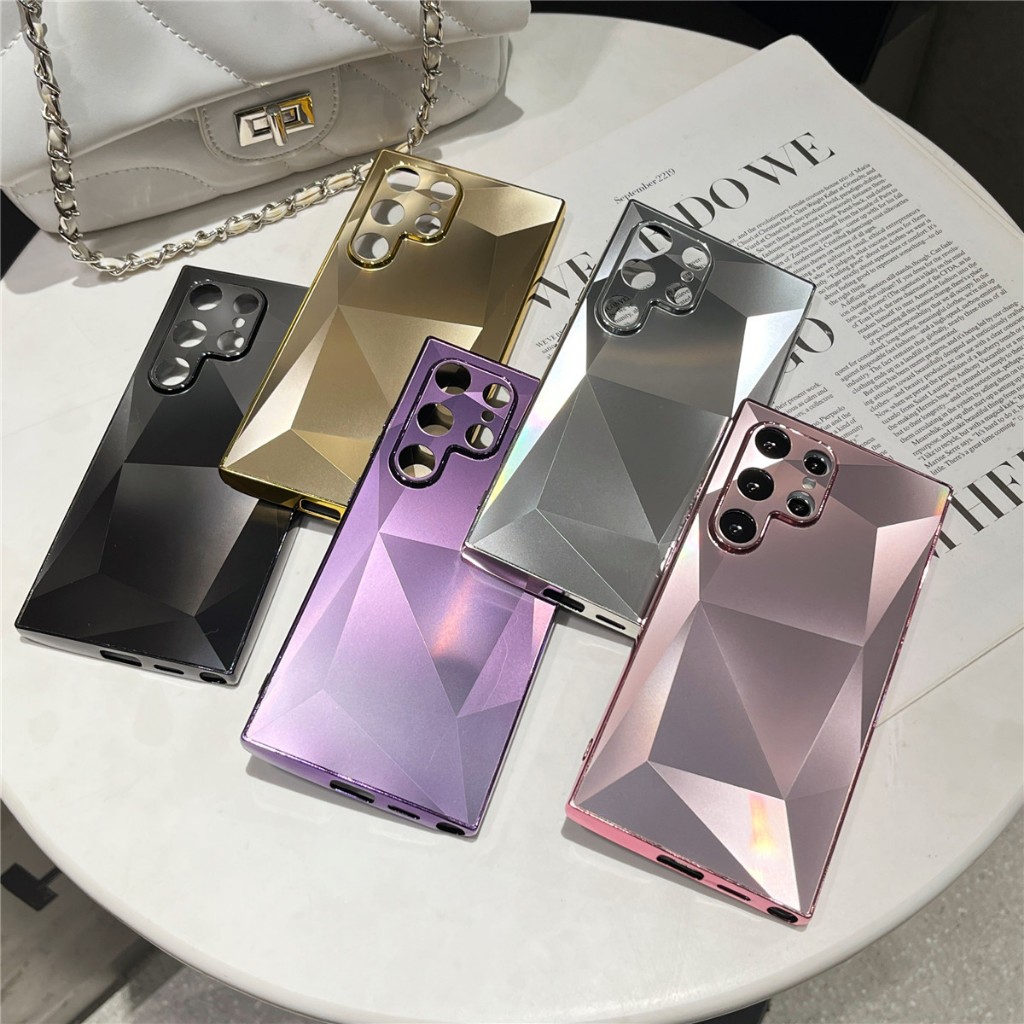 AG ชุบด้วยไฟฟ้า 3D รูปแบบสี่เหลี่ยมขนมเปียกปูน ซองโทรศัพท์ Samsung Galaxy S24 Ultra S24 Plus S24 S23 Ultra S23 Plus S23 S22Ultra S22Plus S22 Case เคสโทรศัพท์ใหม่ แผ่นหลังอะคริลิค TPU ขอบ ป้องกันการตก เคสมือถือซัมซุง