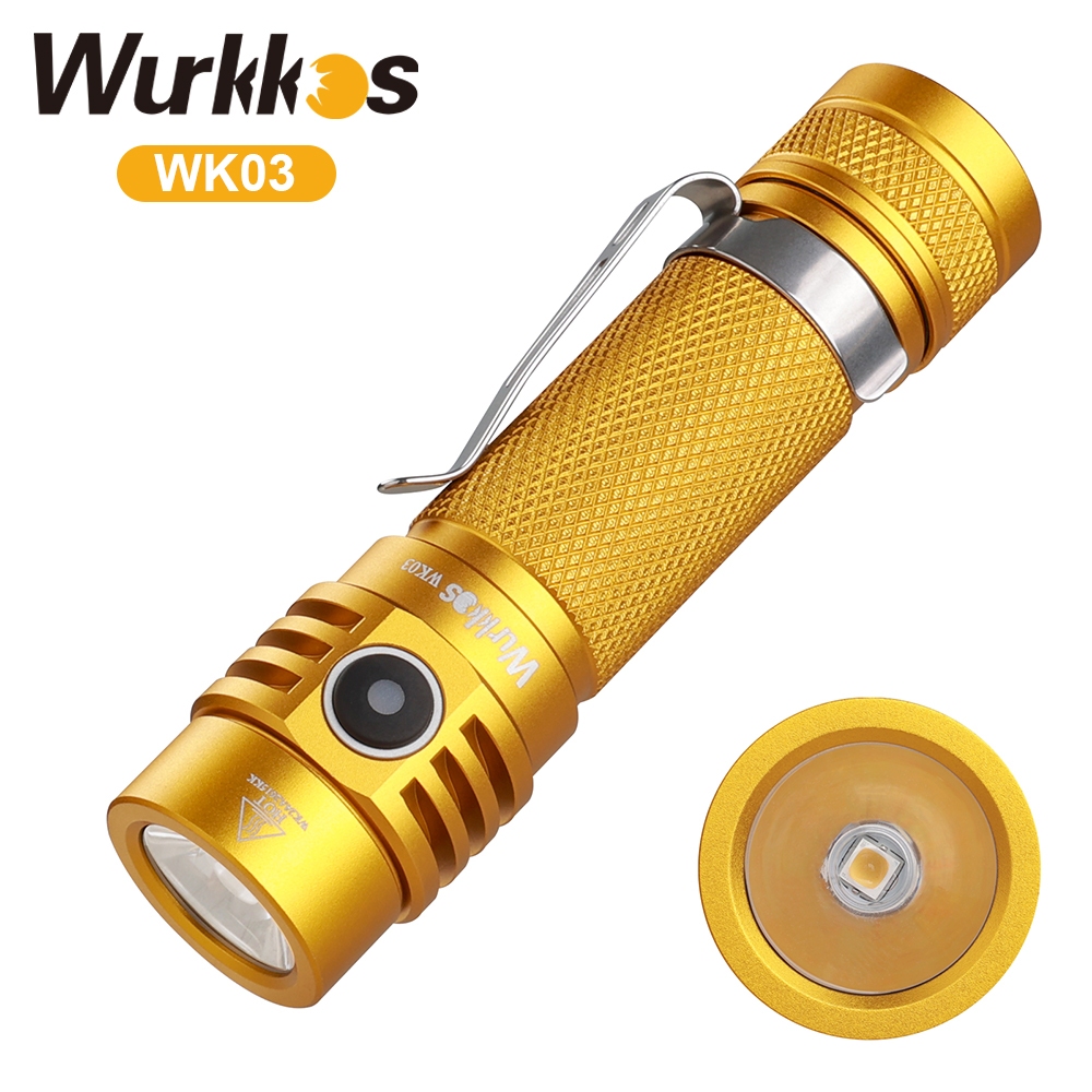 ใหม่ ไฟฉาย Wurkkos -TLF Golden WK03 18650 Nichia 519A 5000K 1200lm USB C ชาร์จได้ ฝาปิดพิเศษ MT ข้อเ