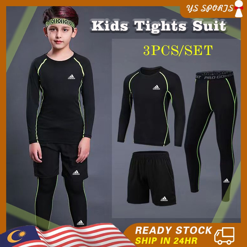 3PCS/SET Kids Sports Compression Suit Long Sleeve Tops Tights Long Pants Quick Drying Comfort Basket