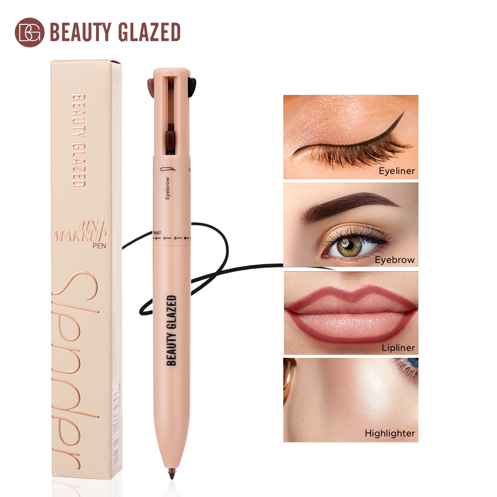Beauty Glazed 4 In 1 ปากกาแต่งหน้า อายไลเนอร์ คิ้ว ลิป ไฮไลท์ เครื่องสําอาง กันน้ํา ดินสอ อเนกประสงค์ ความงาม