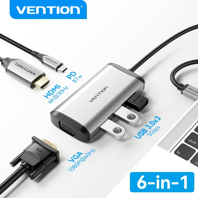 Vention อะแดปเตอร์ USB-C สําหรับ TGS เป็น HDMI VGA USB 3.1 Type-C PD พอร์ตชาร์จ