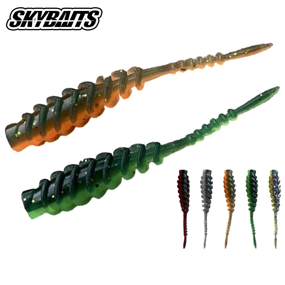 SKYBAITS, 20 ชิ้น/ล็อต 61 มม. เหยื่อด้ายย้อนกลับ, เหยื่อตกปลาอ่อนหางเข็มสองสี