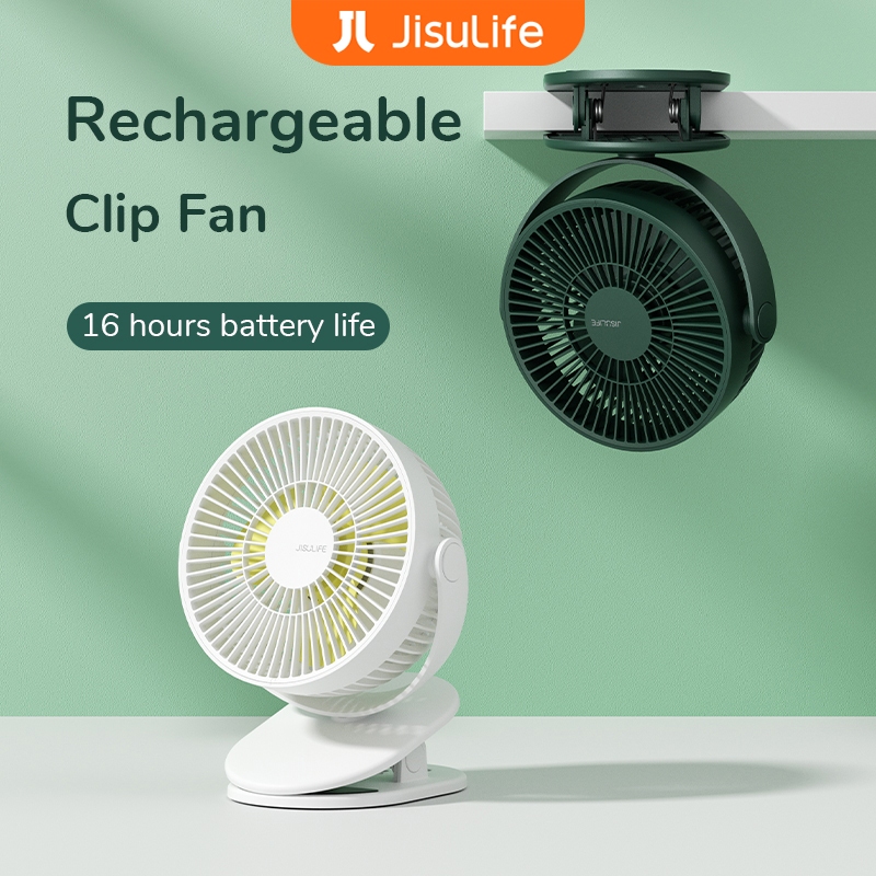 Jisulife พัดลมตั้งโต๊ะ ขนาดเล็ก 4 โหมดความเร็ว 4000mAh แบตเตอรี่ ชาร์จ USB แบบพกพา สําหรับบ้าน ออฟฟิศ ท่องเที่ยว รถเข็นเด็ก