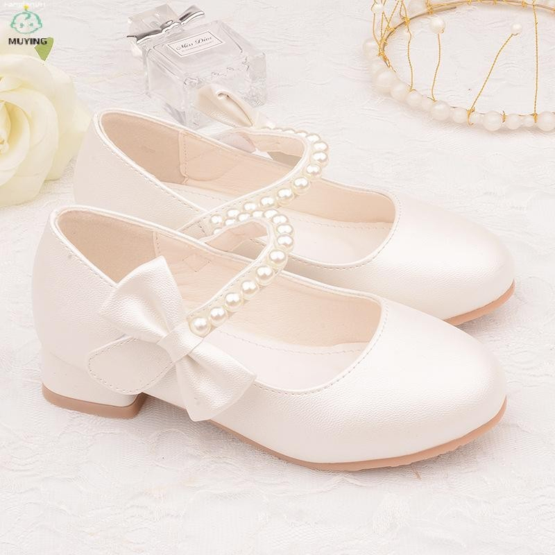 สาวแบนรองเท ้ าสาวแฟชั ่ น All-Match สีทึบ Pearl Bow รองเท ้ าเจ ้ าหญิงนักเรียนหญิง Soft Sole Anti-slip สวมใส ่ Comfort