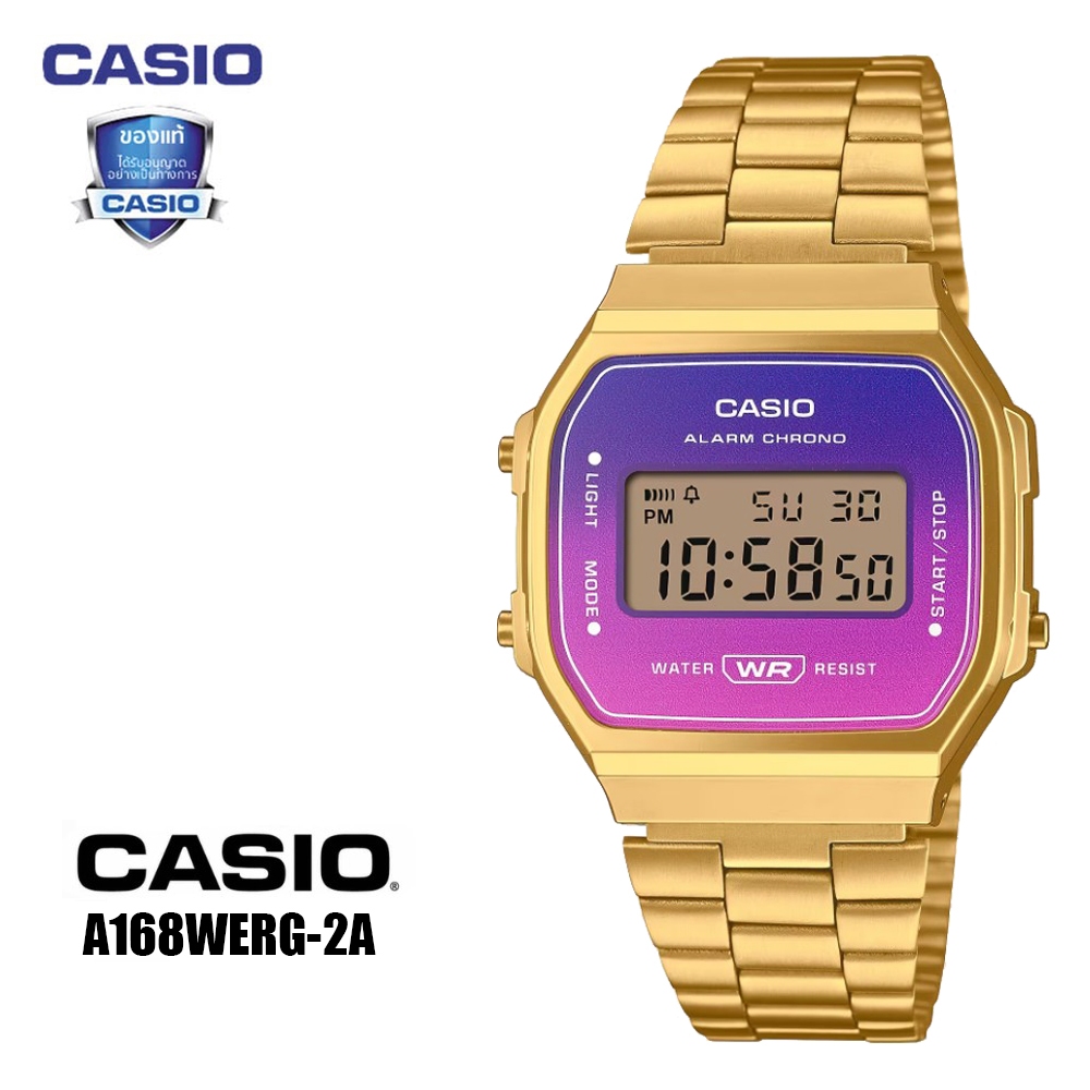 (รับประกัน 1 ปี) Casio นาฬิกาข้อมือผู้ชาย/ผู้หญิง สายสแตนเลส สายสแตนเลส รุ่น A168WERG-2A- สีเงิน รับประกันศูนย์ 1 ปี