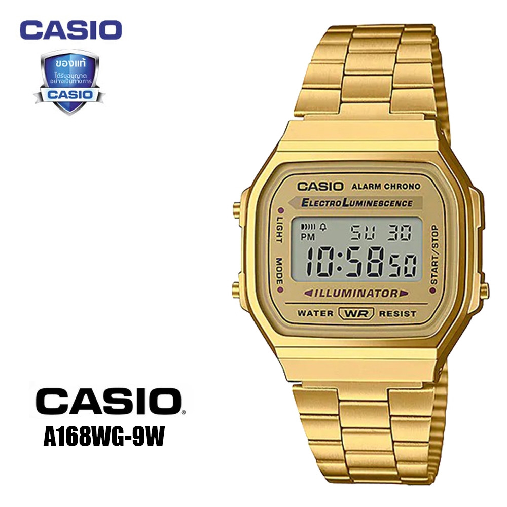 (รับประกัน 1 ปี) Casio นาฬิกาข้อมือผู้ชาย/ผู้หญิง สายสแตนเลส สายสแตนเลส รุ่น A168WEG-9W- สีเงิน รับประกันศูนย์ 1 ปี