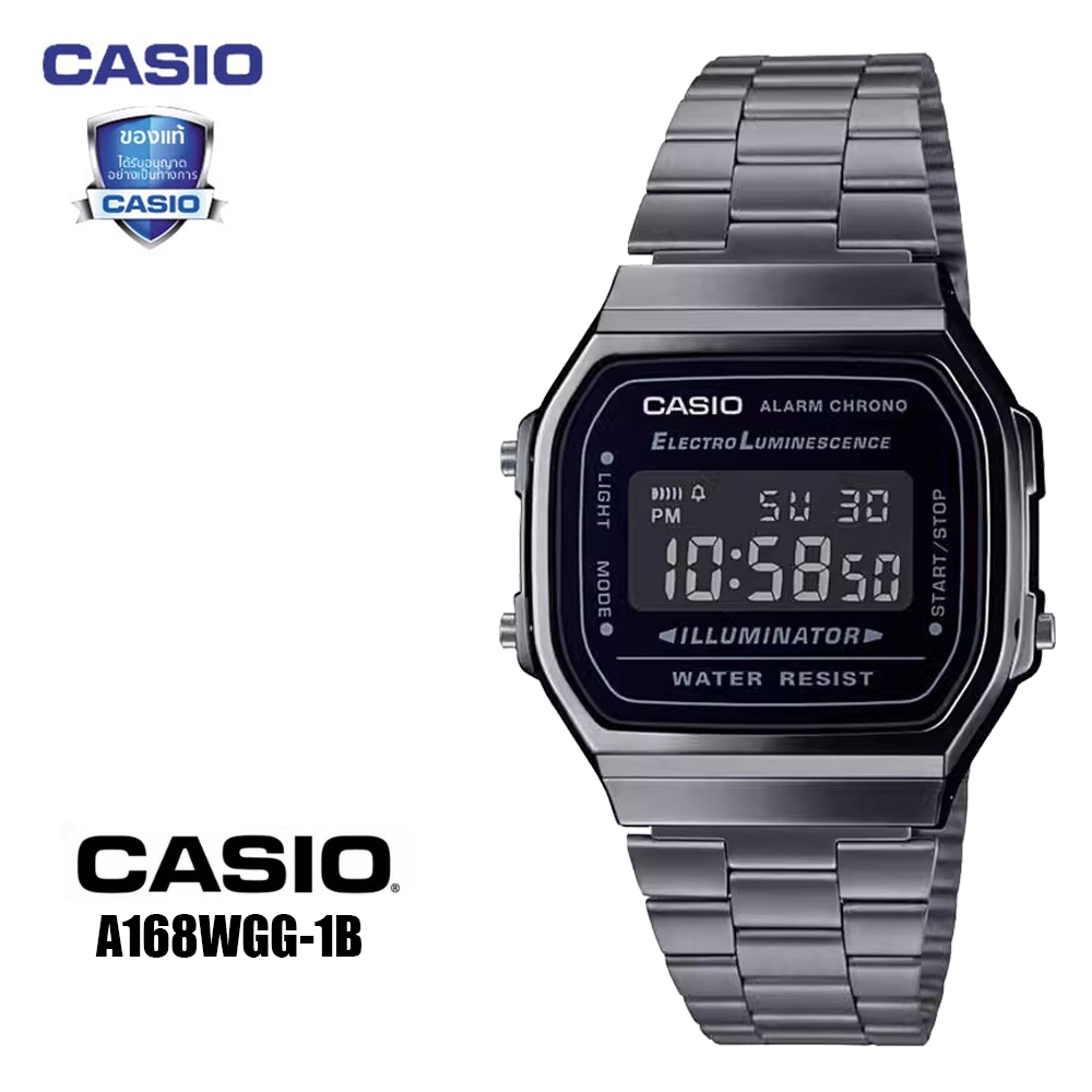 (รับประกัน 1 ปี) Casio นาฬิกาข้อมือผู้ชาย/ผู้หญิง สายสแตนเลส สายสแตนเลส รุ่น A168WGG-1B- สีเงิน รับประกันศูนย์ 1 ปี