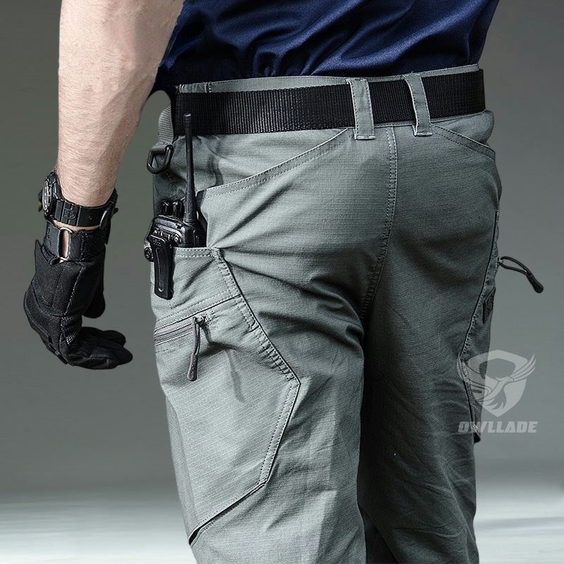 Owllade กางเกงคาร์โก้ยุทธวิธีอาวุโสสําหรับผู้ชาย KBZ01 สีเทากันน้ํา A01 2T