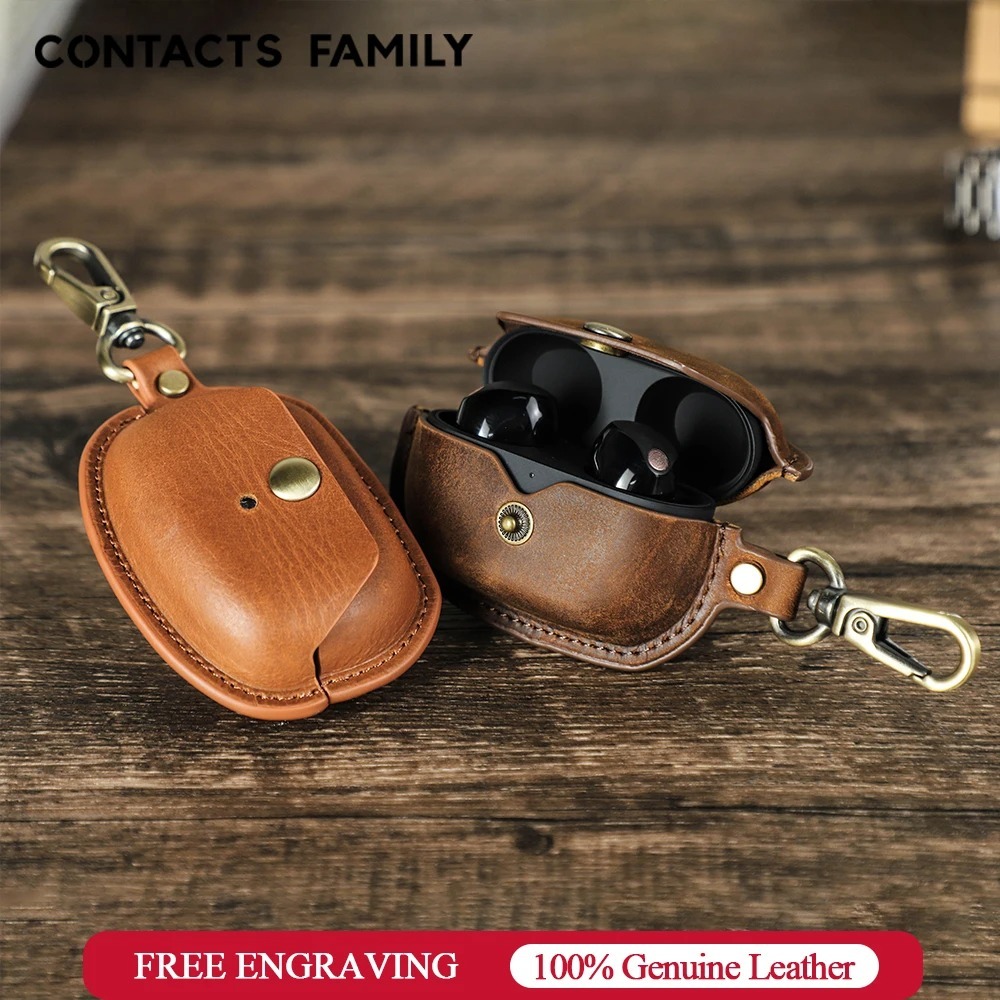 CONTACT'S FAMLIY เคสหูฟังบลูทูธไร้สาย หนังวัวแท้ 100% สไตล์เรโทร สําหรับ Sony WF 1000XM5