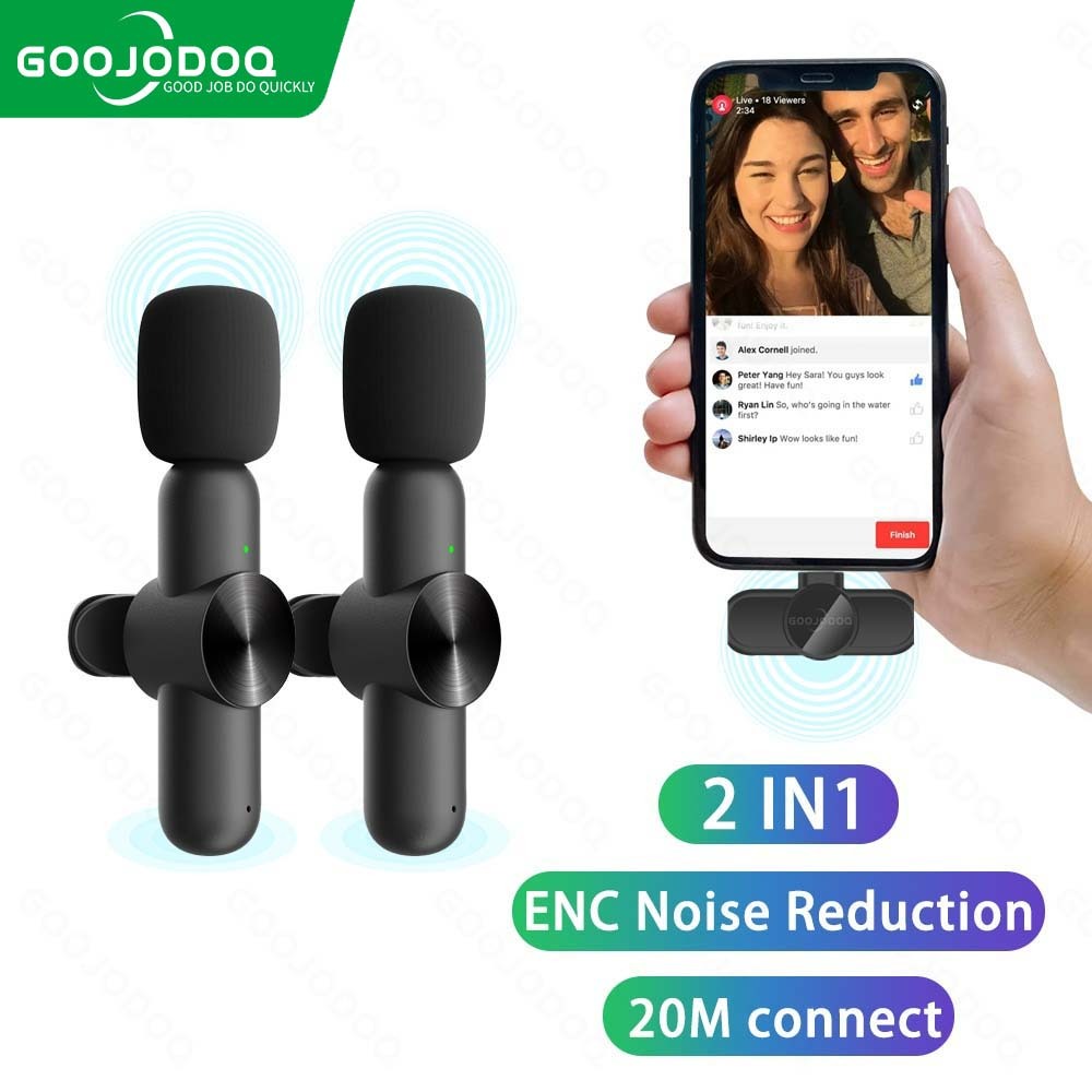 GOOJODOQ Wireless Lavalier ไมโครโฟน บันทึกเสียงแบบพกพา มินิ ไมค์ สำหรับ iPhone Android ถ่ายทอดสดการเล่นเกม  Vlogging 2 Gen