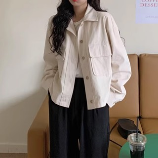 Long Sleeve Jacket Korean casual fashion vintage lapel loose coat Short Cargo Jacket for women top AL