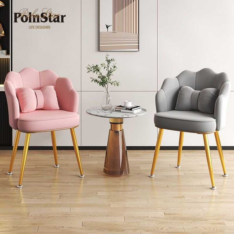 พร้อมส่ง เก้าอี้ แถมหมอม เก้าอี้แต่งหน้า ผ้ากำมะยี่ เก้าอีห้องนอน เก้าอี้ทำเล็บ เก้าอี้ทำงาน ขาเหล็กสีทอง 62x47x82CM