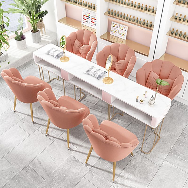 พร้อมส่ง เก้าอี้ แถมหมอม เก้าอี้แต่งหน้า ผ้ากำมะยี่ เก้าอีห้องนอน เก้าอี้ทำเล็บ เก้าอี้ทำงาน ขาเหล็กสีทอง 62x47x82CM - รูปที่ 6