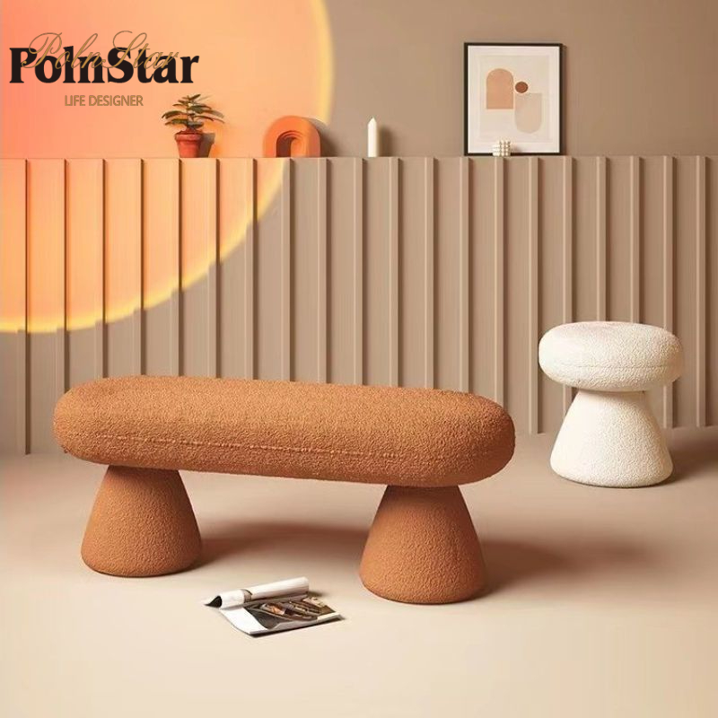 พร้อมส่ง โซฟา พร้อมเก้าอี้ ผ้าขนแกะ แต่งห้องนอน นั่งเล่น แต่งร้าน รับน้ำหนักได้200kg ขนาด120*40*43CM