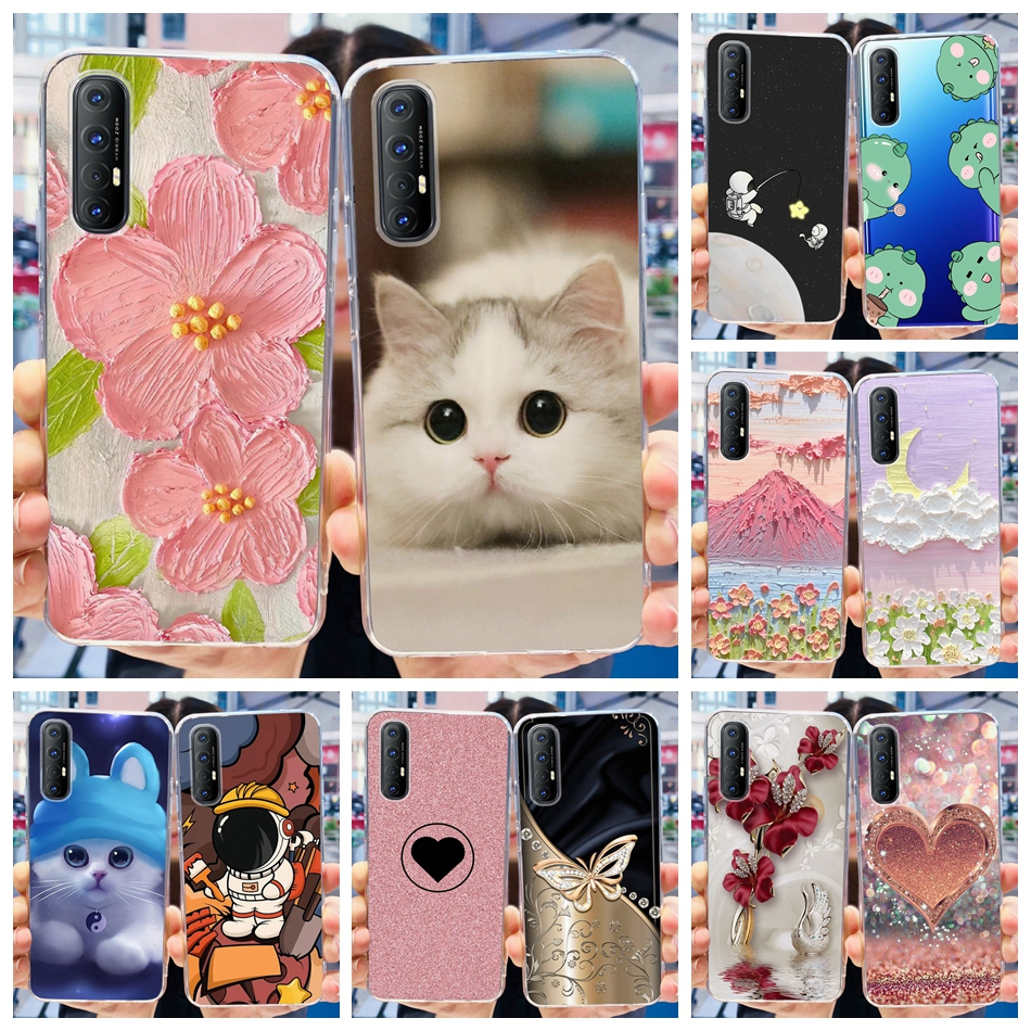 เคสโทรศัพท์มือถือ ซิลิโคนนุ่ม TPU ลายดอกไม้ แมวน่ารัก สําหรับ OPPO Reno3 Pro 4G Reno 3Pro CPH2035 CPH2037 CPH2036