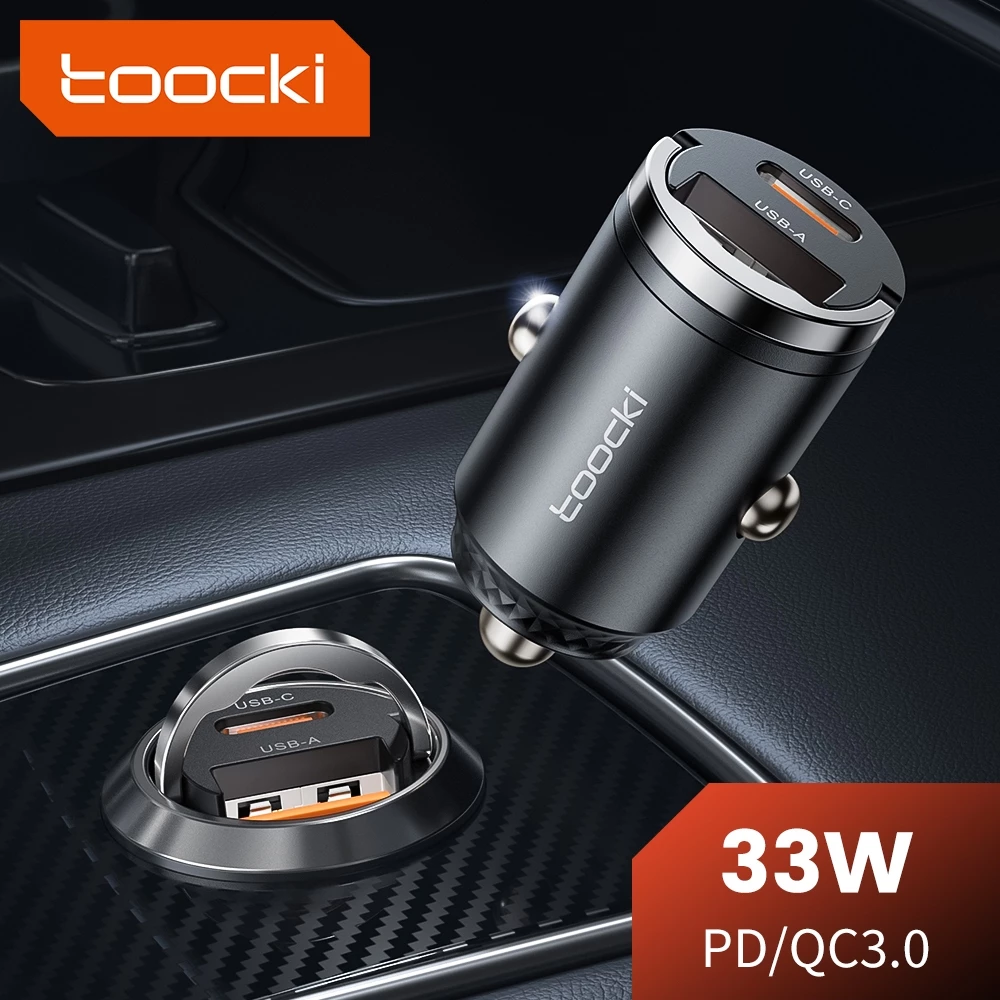 Toocki Mini Pull Ring USB C Car Charger QC3.0 PD 33W Super Fast Charging สําหรับ Samsung Huawei รถโทรศัพท์อะแดปเตอร์