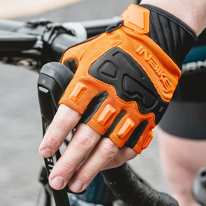 Inbike ถุงมือปั่นจักรยานครึ่งนิ้ว, แผ่นดูดซับแรงกระแทก, ระบายอากาศ, เป็นมิตรกับฤดูร้อน, เหมาะสําหรับผู้ชาย, ผู้หญิง, อุปกรณ์จักรยานเสือภูเขาปั่นจักรยาน