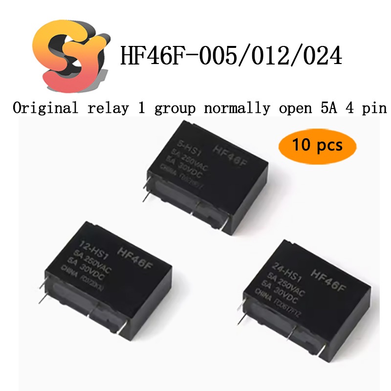 [สต๊อกพร้อม] รีเลย์เดิม 10 ชิ้น HF46F-005/012/024-HS1 5V/12V/24V 1 ชุดปกติเปิด 5A 4 พินรีเลย์