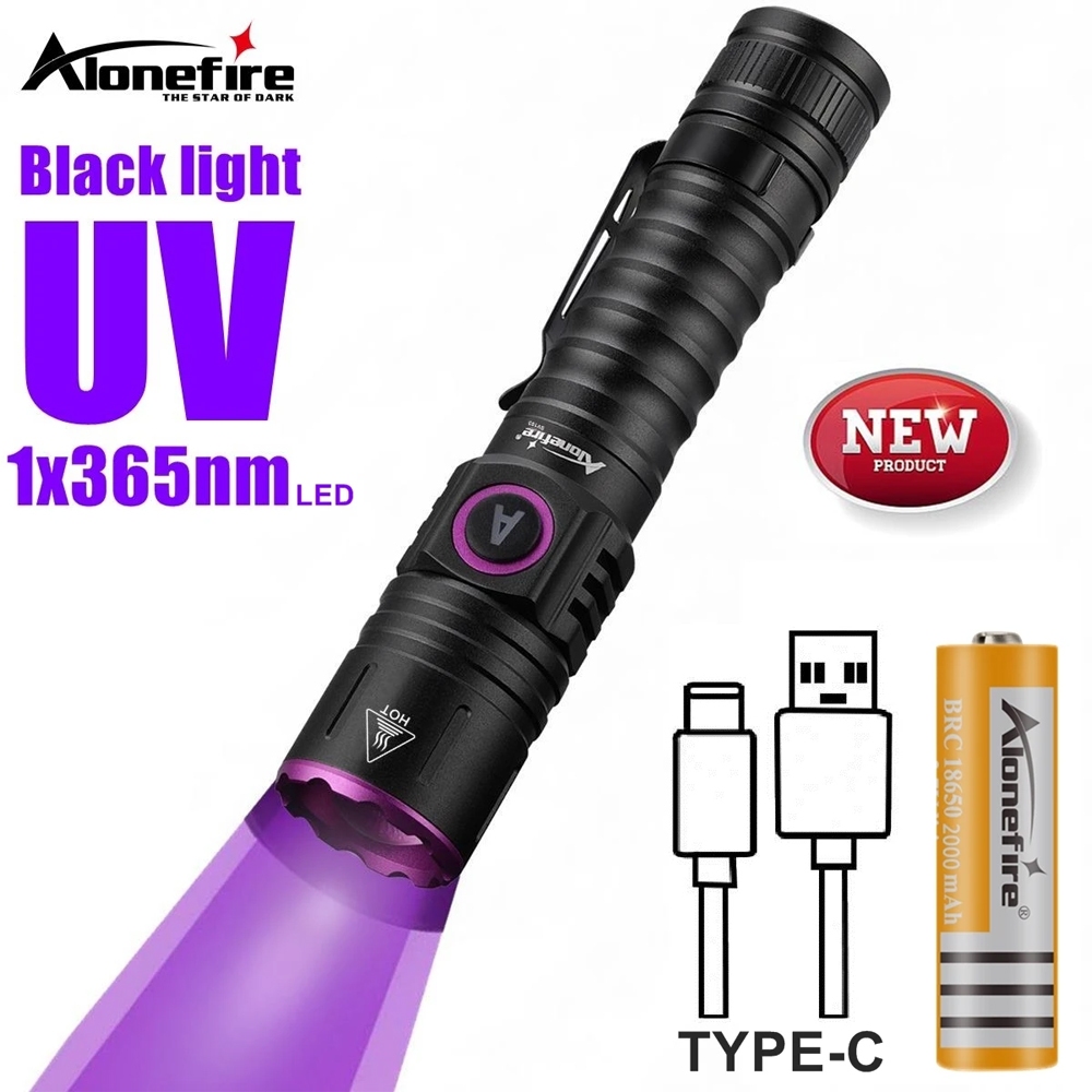 Alonefire SV101 UV 365nm ไฟฉายแบล็คไลท์ LED แบบชาร์จไฟได้ มองไม่เห็น หมึกมาร์กเกอร์ แมว สุนัข ปัสสาวะ เกลื้อน โอรี เงิน เรืองแสง