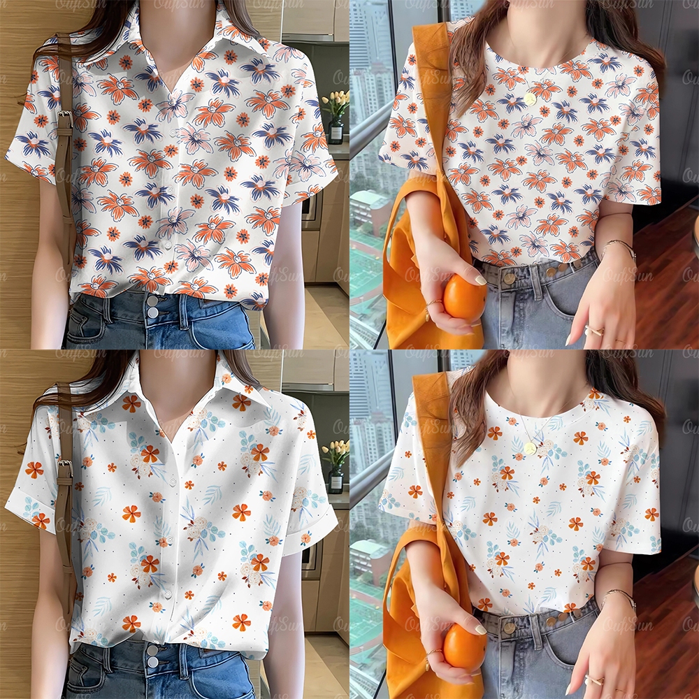 2567เสื้อสงกรานต์ เสื้อฮาวายลายดอกสงกรานต์ สตรีทแฟชั่นลำลอง เสื้อสตรีแขนสั้นปีใหม่
