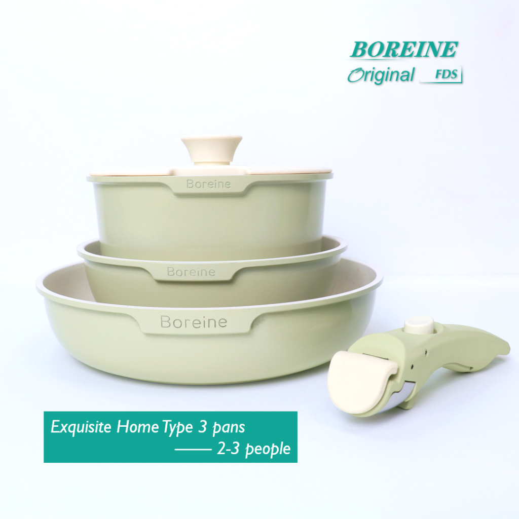 Boreine [ร้านโรงงาน] ชุดเครื่องครัวครัวประณีต (หม้อ 3 แบบ) กระทะไม่ติด(20/26) & หม้อซุป(18) 耐热415℃ กระถางหรือจาน? ทั้ง