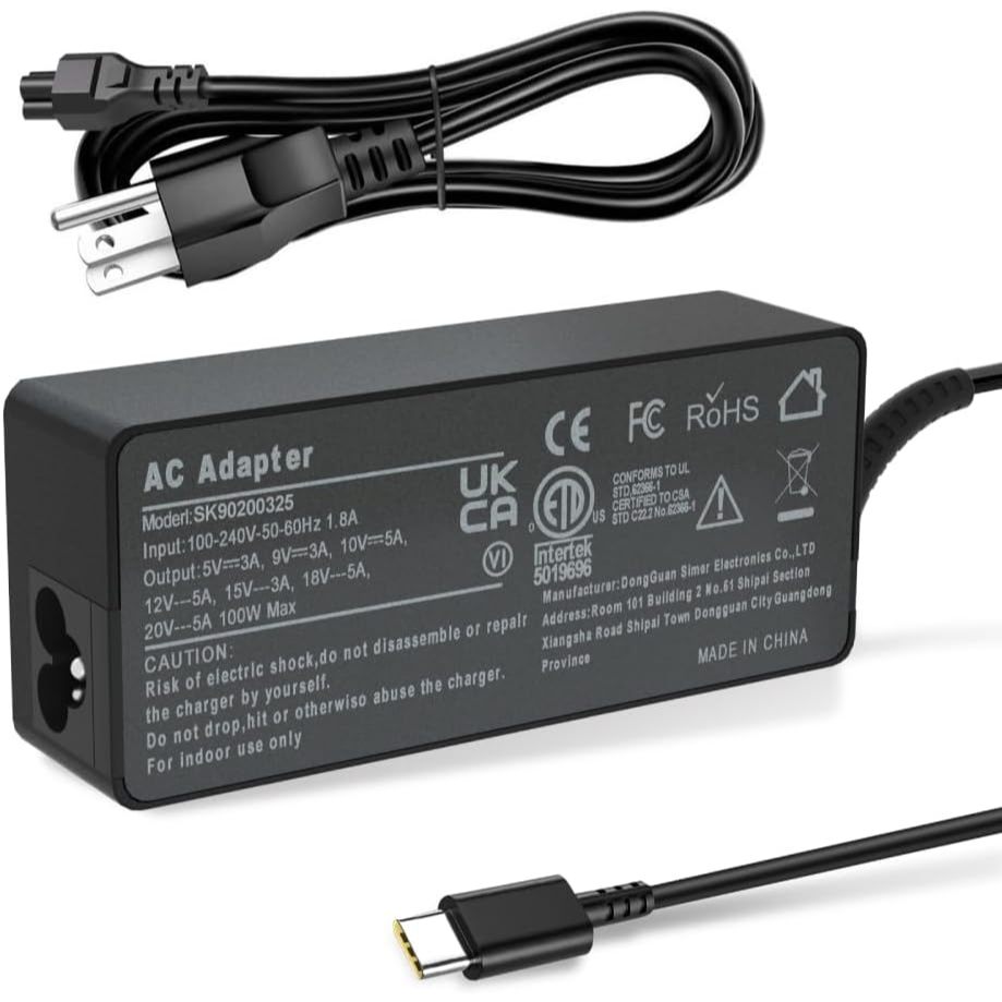 100W 90W USB C Charger Type-C อะแดปเตอร์สําหรับ Lenovo Thinkpad Carbon x1 5th 6th Gen, IdeaPad 13 "7