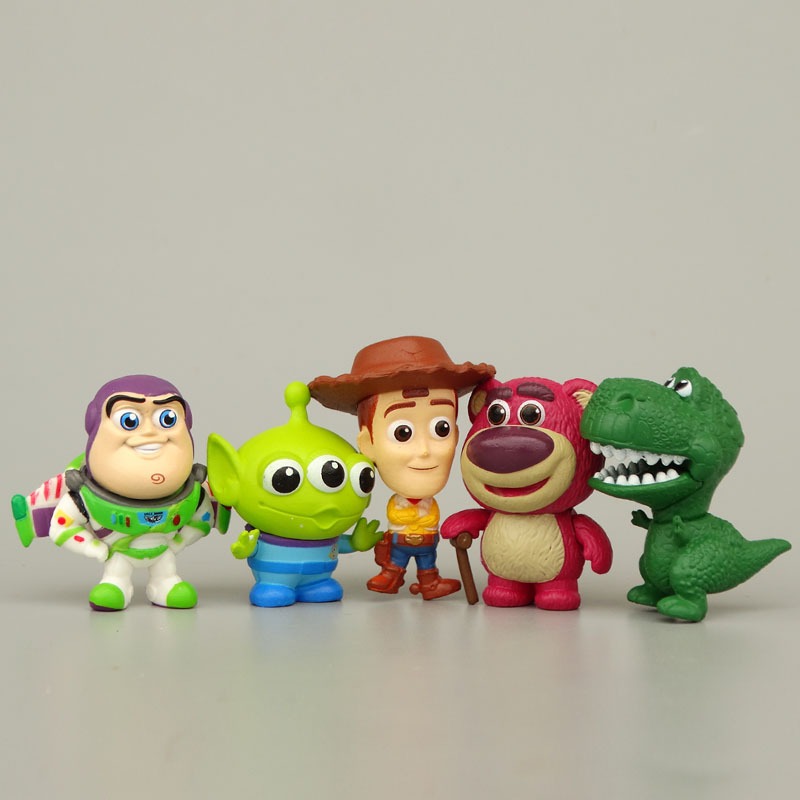 โมเดลฟิกเกอร์ PVC อนิเมะ Toy Story Sheriff Woody Buzz Lightyear Rex Aliens Lotso Bear Q Version ขนาด 2-3.5 ซม. ของเล่นสําหรับเด็ก ของขวัญ 5 ชิ้น ต่อชุด