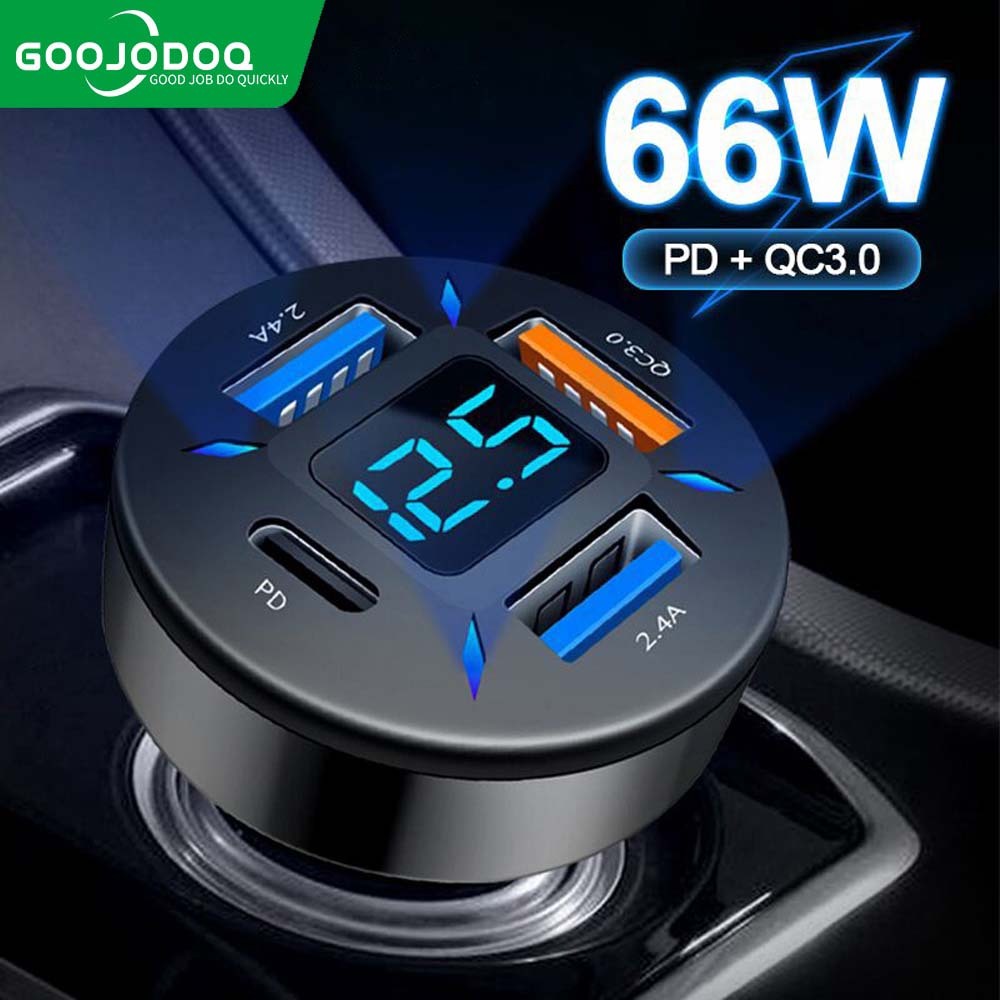 GOOJODOQ ที่ชาร์จในรถ ที่ชาร์จเสียบที่จุดบุหรี่ อะแดปเตอร์ DC12V-24V 4พอร์ต QC 3.0 USB Quick charger