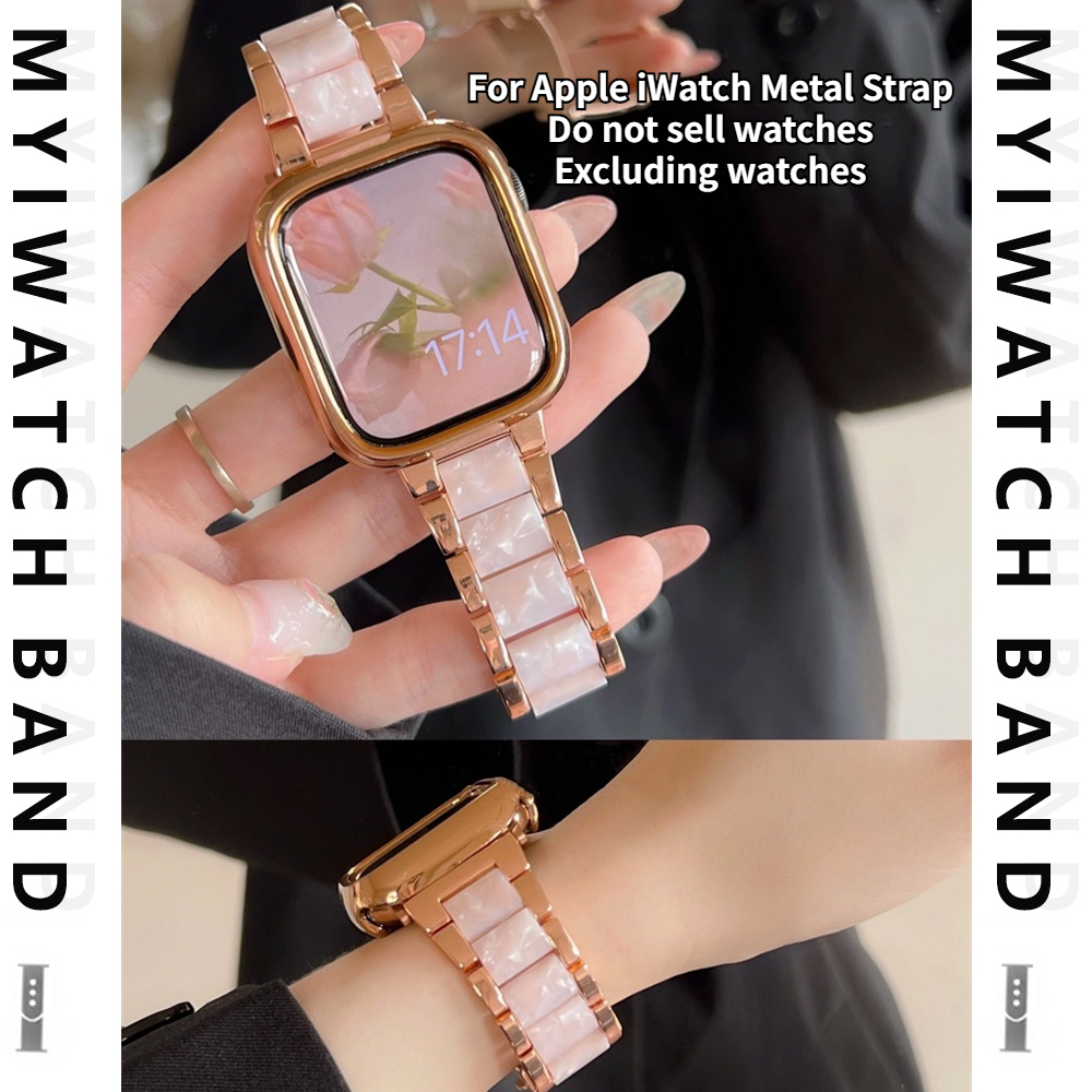Korea Cool สายเรซิ่นโลหะสําหรับ iwatch Band 49 มม.46 มม.41 มม.45 มม.44 มม.40 มม.42 มม.38 มม.ผู้หญิงสาวสําหรับ iwatch Series Ultra 10 9 8 7 6 Se 5 4 3 2 ของขวัญ