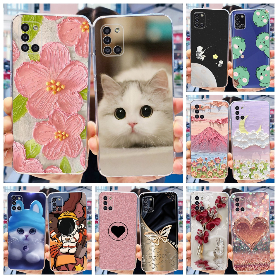 เคสโทรศัพท์ซิลิโคน TPU แบบนิ่ม พิมพ์ลายแมว และดอกไม้น่ารัก สําหรับ Samsung Galaxy A31 A31 SM-A315F A315G
