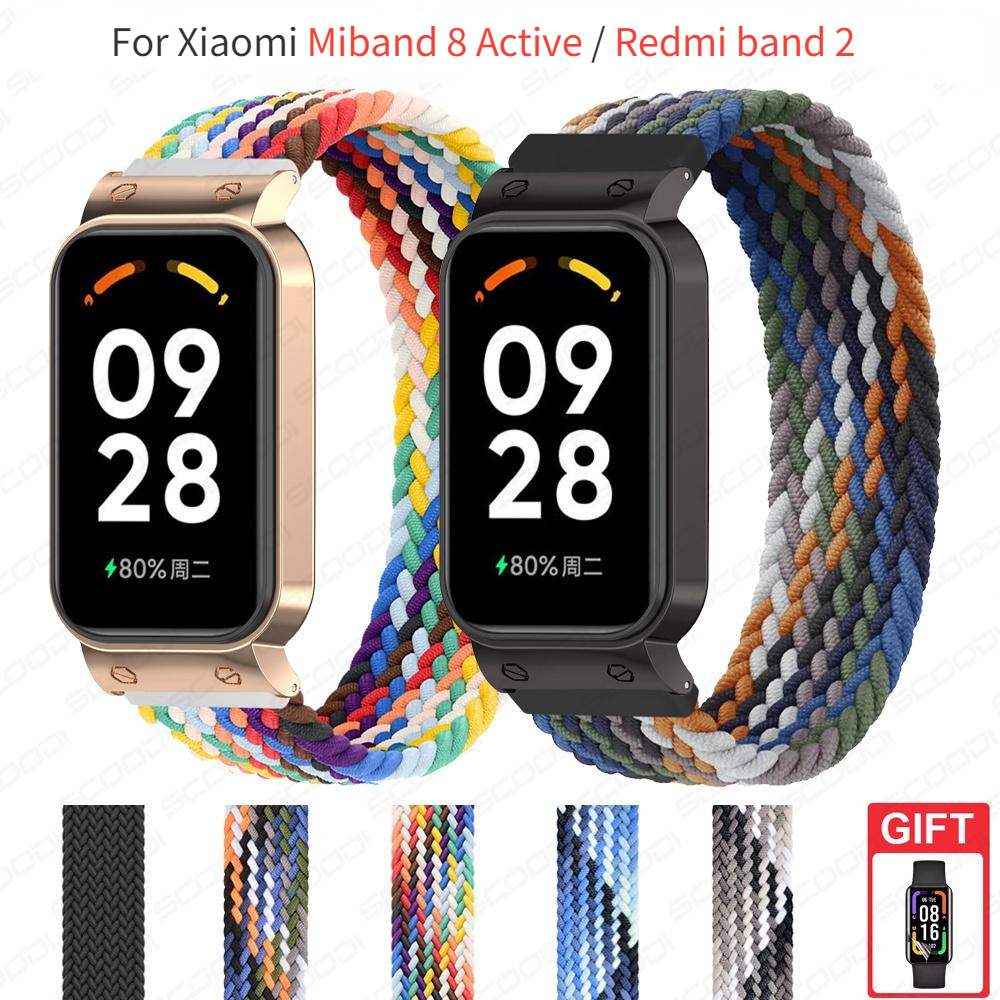 สายถัก Solo Loop สําหรับ Redmi Band 3 2 / Xiaomi Band 9 Active 8 Active Nylon Elastic ผ้าสร้อยข้อมือ Band