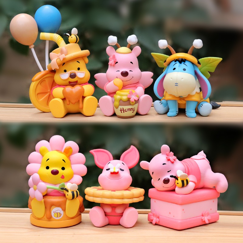 โมเดลฟิกเกอร์ PVC รูปการ์ตูนหมีพูห์ Edward Pooh Piglet Eeyore Roo Rabbit ของเล่นสะสม สําหรับเด็ก 6 ชิ้น ต่อชุด