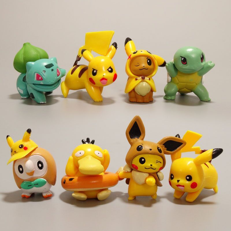 8 ชิ้น/เซ็ต 3.5 ซม.ญี่ปุ่นอะนิเมะรุ่น Q Pikachu Eevee Squirtle Rowlet Psyduck Bulbasaur PVC Action Figures ตุ๊กตาของเล่นของขวัญ