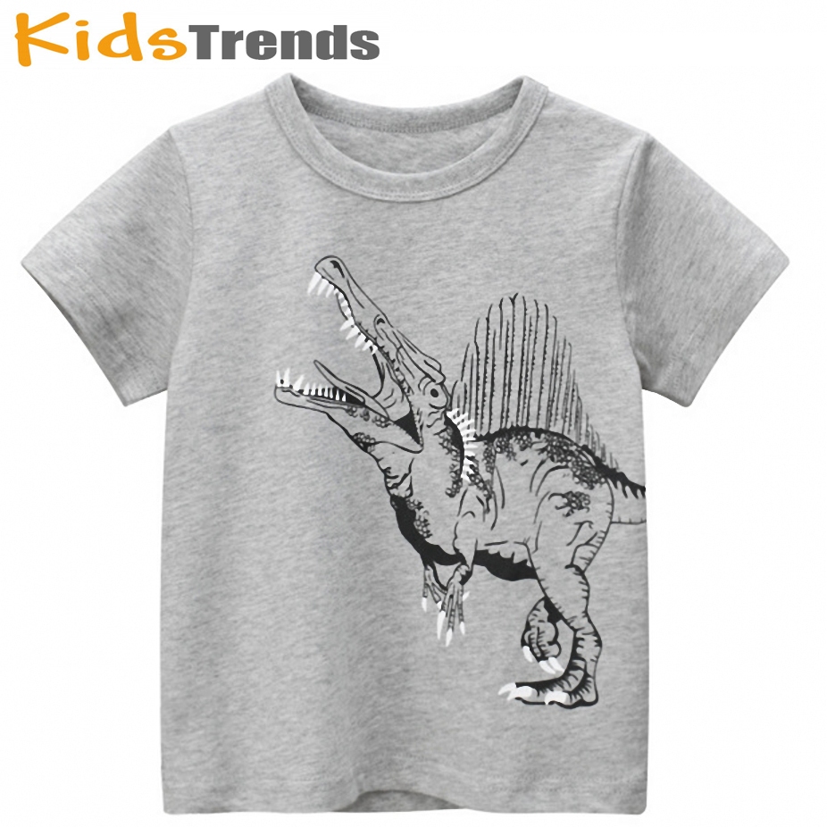 เสื้อยืดแขนสั้น คอกลม ไดโนเสาร์ แฟชั่นฤดูร้อน สําหรับเด็กผู้ชาย