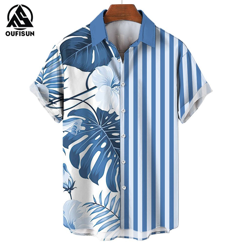 เสื้อเชิ้ตแขนสั้นลําลอง ลายทาง ขนาดใหญ่ แฟชั่นสําหรับผู้ชาย